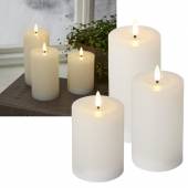 LED Stumpen-Kerze weiß 3D-FLAMME FLOW 12/15/17x7,5cm mit Timer Echtwachs Blockkerze Liquid-Wax-Optik