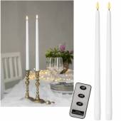 2er Set LED Stabkerzen 3D FLAMME mit Fernbedienung Timer 38 x 2,1cm Tafelkerzen wei&szlig;