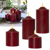 LED Stumpenkerze  rot 3D FLAMME 9/12/14/17 x 7,5cm mit Timer flackernd Echtwachs Blockkerze
