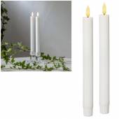 2er Set LED Stabkerze 3D FLAMME STRIPE wei&szlig; 24,5 x 2,3cm mit Timer Tafelkerze