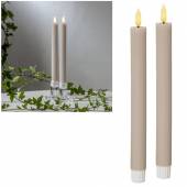 2er Set LED Stabkerze 3D FLAMME STRIPE beige 24,5 x 2,3cm mit Timer Tafelkerze