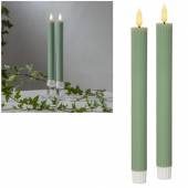 2er Set LED Stabkerze 3D FLAMME STRIPE gr&uuml;n 24,5 x 2,3cm mit Timer flackernde Tafelkerze