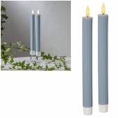 2er Set LED Stabkerze 3D FLAMME STRIPE blau 24,5 x 2,3cm mit Timer flackernde Tafelkerze