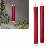 2er Set LED Stabkerze 3D FLAMME STRIPE rot 24,5 x 2,3cm mit Timer flackernde Tafelkerze