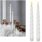   2er Set LED Stabkerze 3D FLAMME SHINE wei&szlig; 24,5 x 2,3cm mit Timer flackernde Tafelkerze gedreht