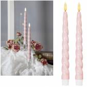  2er Set LED Stabkerze 3D FLAMME SHINE rosa 24,5 x 2,3cm mit Timer flackernde Tafelkerze gedreht