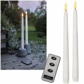   OUTDOOR 2er Set Led Stabkerzen 3D FLAMME mit Fernbedienung Timer 28 x 2,2cm Tafelkerzen wei&szlig;