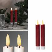  2er Set LED Stabkerze 3D FLAMME DUNKEL-ROT 15 x 2cm mit Timer flackernde Tafelkerze 