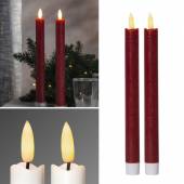  2er Set LED Stabkerze 3D FLAMME DUNKEL-ROT 24,5 x 2,1cm mit Timer flackernde Tafelkerze 