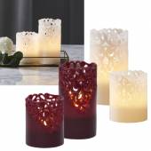  LED Echtwachs-Kerze CLARY 10/15x8cm edles Rankendesign Timer flackernd