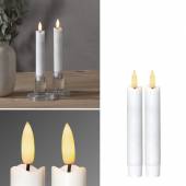  2er Set LED Stabkerze 3D FLAMME WEI&szlig; 15 x 2cm mit Timer flackernde Tafelkerze wei&szlig;