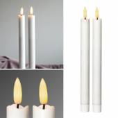  2er Set LED Stabkerze 3D FLAMME WEI&szlig; 24,5 x 2,1cm mit Timer flackernde Tafelkerze