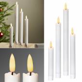 4er Set LED Stabkerzen 3D FLAMME 4 Gr&ouml;&szlig;en mit Timer flackernde Tafelkerzen wei&szlig;