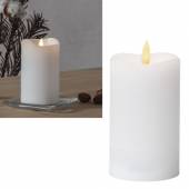 LED Stumpenkerze weiß 3D FLAMME 14x7,5cm flackernd Echtwachs mit TIMER