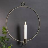 Edler Metallring mit LED Stabkerze 3D FLAMME mit Timer zur Wandmontage � 28cm messing