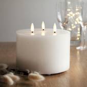 XXL LED Stumpenkerze 3D FLAMME 13 x 15cm 3-flammig mit Timer  Blockkerze Echtwachs