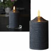 LED Stumpenkerze schwarz 3D FLAMME 15 x 7,5cm mit Timer flackernd Echtwachs Kerze