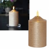 LED Stumpenkerze gold 3D FLAMME 15 x 7,5cm mit Timer flackernd Echtwachs Kerze 063-49
