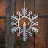 Edle Schneeflocke mit LED Stabkerze 3D FLAMME � 24cm wei&szlig;  mit Timer zum H&auml;ngen