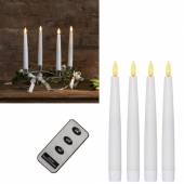   4er Set LED Stabkerzen 3D FLAMME mit Fernbedienung Timer 20 x 2,1cm Tafelkerzen wei&szlig;