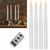   4er Set LED Stabkerzen 3D FLAMME mit Fernbedienung Timer 28,5 x 2,1cm Tafelkerzen wei&szlig;