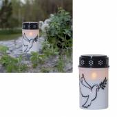 LED Grableuchte Dove mit Motiv & TIMER 12x7cm wei&szlig; Grabkerze Grablicht Taube