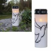 LED Grableuchte Dove mit Tauben Motiv & TIMER 21x7cm wei&szlig; Grabkerze Grablicht Taube