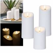 Outdoor LED Kerze f&uuml;r Au&szlig;en 3D FLAMME 13/15/18x7,5cm Timer flackernde Kunststoff-Kerze