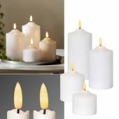 LED Stumpenkerze   weiß 3D FLAMME 10/12/14/17 x 7,5cm mit Timer flackernd Echtwachs Blockkerze
