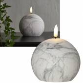 LED Kugel-Kerze MARBLE 3D FLAMME 12x10cm Marmor-Optik Gips mit TIMER weiß/grau