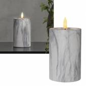 LED Kerze MARBLE 3D FLAMME 15x7,5cm Marmor-Optik Gips Wachs mit TIMER weiß/grau Stupenkerze