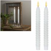  2er Set LED Stabkerze 3D FLAMME SWIRL wei&szlig; 24,5 x 2,2cm mit Timer flackernde Tafelkerze gedreht