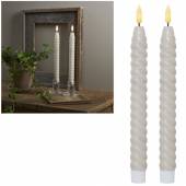 2er Set LED Stabkerze 3D FLAMME SWIRL beige 24,5 x 2,2cm mit Timer flackernde Tafelkerze gedreht