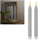 2er Set LED Stabkerze 3D FLAMME SWIRL grau 24,5 x 2,2cm mit Timer flackernde Tafelkerze gedreht