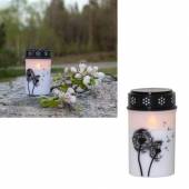 LED Grableuchte Dandelion mit Motiv & TIMER 12x7cm wei&szlig; Grabkerze Grablicht