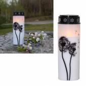 LED Grableuchte Dandelion mit Motiv & TIMER 21x7cm wei&szlig; Grabkerze Grablicht