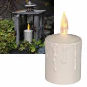 LED Kunststoff-Kerze 11x6cm CREME f&uuml;r Innen & Au&szlig;en mit D&auml;mmerungssensor 