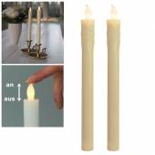 2er Set Led Stab-Kerze TOUCH ELFENBEIN 25x2cm, flammenlose Stabkerzen