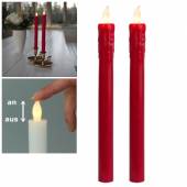 2er Set Led Stab-Kerze TOUCH ROT 25x2cm, flammenlose Stabkerzen