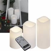   3er Set LED Kunststoff-Kerzen In & Outdoor Fernbedienung & Timer