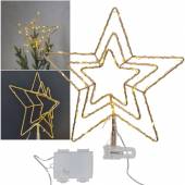  outdoor Led Christbaumspitze � 25,5cm Metall Stern 3fach golden Batterie mit Timer Baumspitze Au&szlig;en
