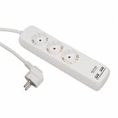 3-fach Tisch-Steckdosen-Leiste Verteiler mit 2 USB Lade-Buchse Steckerleiste Mehrfach-Steckdose 1,5m
