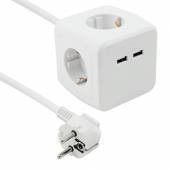 4er Steckdosen-Würfel mit 2 USB Lade-Buchse 2,4A Steckerleiste Mehrfach-Steckdose