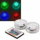 LED Unterwasser-Licht 2+1 Set RGB bunt wasserdicht Batterie + Fernbedienung Tauchlampe