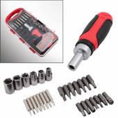 Ratschen-Schraubendreher Set 30tlg, 8 mini-Bits 14 Bits 6 Steckschlüssel