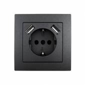 FLAIR Schutzkontakt-Steckdose mit 2x USB anthrazit Schraubanschluss mit Rahmen 250V~ 16A