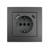 FLAIR Schutzkontakt-Steckdose USB A & C anthrazit m. Rahmen 250V C Quickcharge 18W PD 3.0