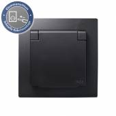 FLAIR Au&szlig;en Steckdose IP44 mit Deckel schwarz matt Klemmanschluss mit Rahmen 250V~ Unterputz