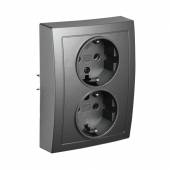  FLAIR Schutzkontakt Steckdose 2-fach auf 1x UP Dose anthrazit 230V 16A mit Einstecksicherung