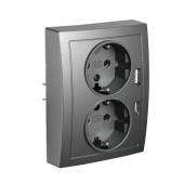  FLAIR Schutzkontakt Steckdose 2-fach auf 1x UP Dose anthrazit 230V 16A mit USB A &USB C PD Ladeport